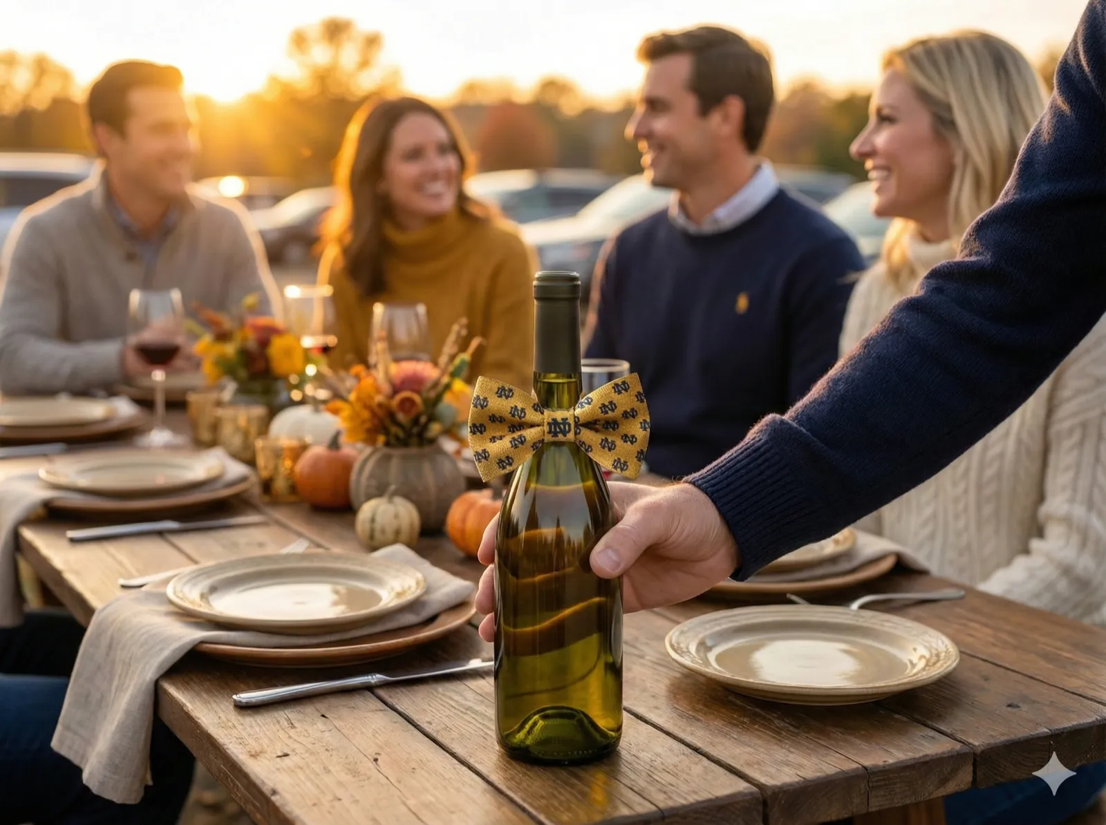 Tailgate Tie at an outdoor dinner party